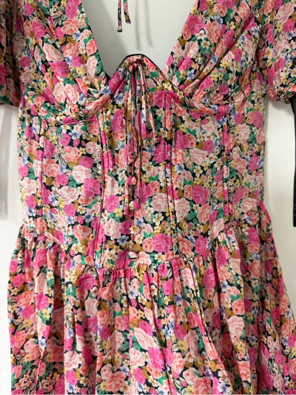 For Love and Lemons Paulina Mini Dress in Pink Floral Size XS Bustier Style - Image 8
