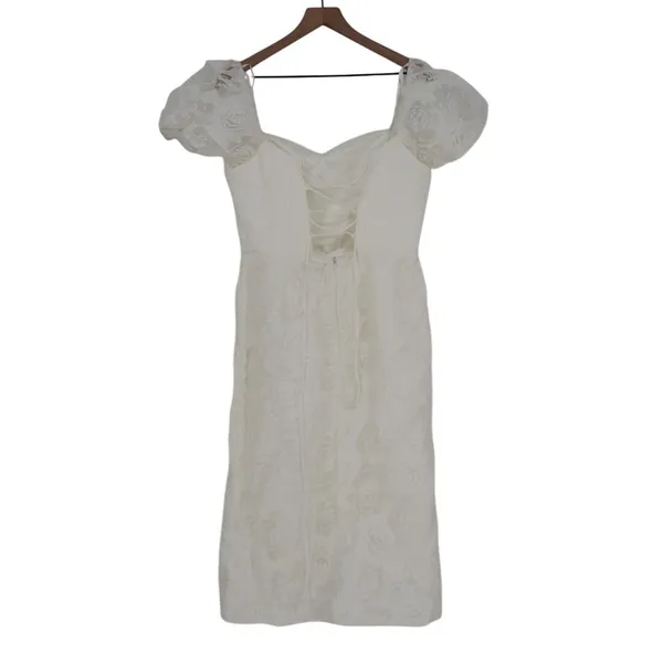 Lulus Odetta Burnout Puff Sleeve Lace-Up Midi Dress Womens Large White Floral - Image 7