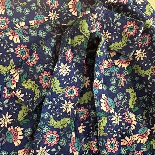 Loft Ann Taylor‎ Floral Ruffle Linen Blend Wrap Skirt Blue Calico Back Zip Sz 14 - Image 6