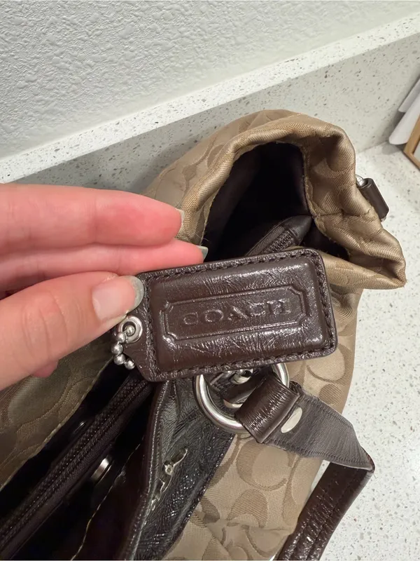 Coach Ashley Signature Sateen Carryall Satchel Bag F15510 Khaki Brown Leather⁠ - Image 14
