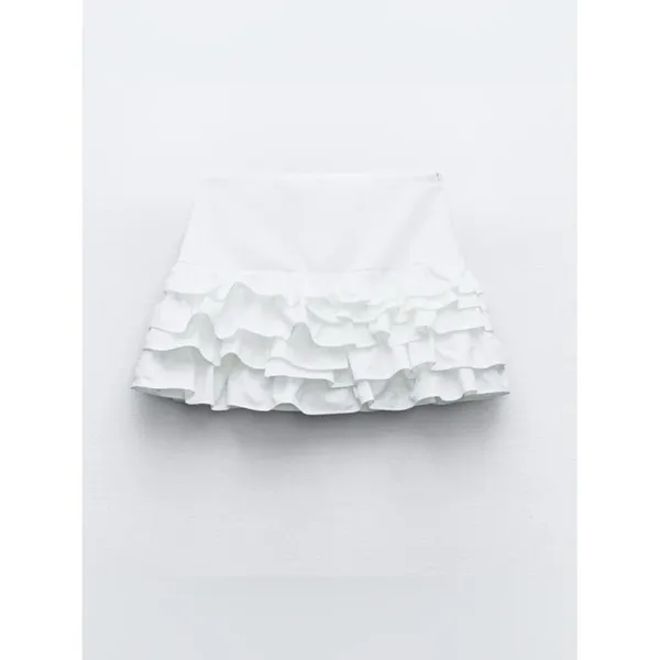 NEW Zara White Coquette Tiered Ruffle Mini Skort Skirt Women’s Size Medium - Image 3