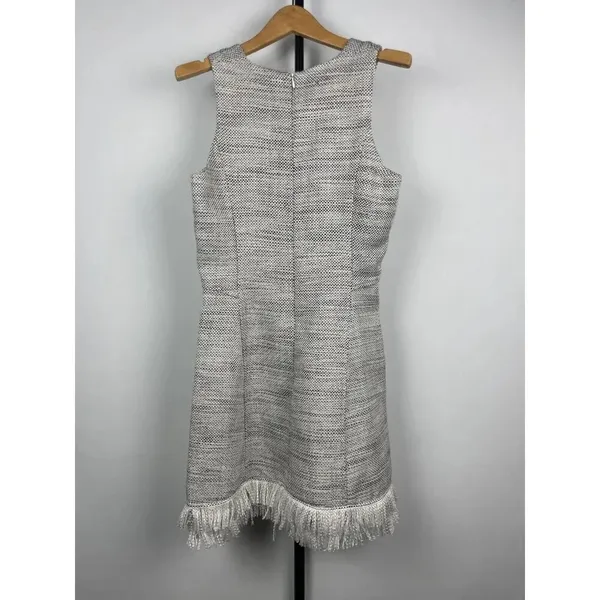 Aqua Gray White Tweed Sleeveless Fringe Hem‎ Fit & Flare Dress Size S - Image 6