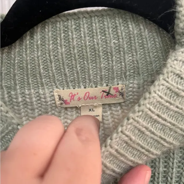 Cropped puff‎ sleeve sweater boutique it’our time green white XL - Image 3