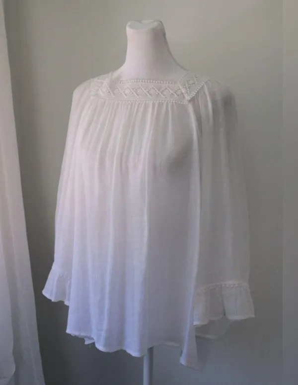 Zac & Rachel Sheer White Embroidered Peasant Blouse - Image 3