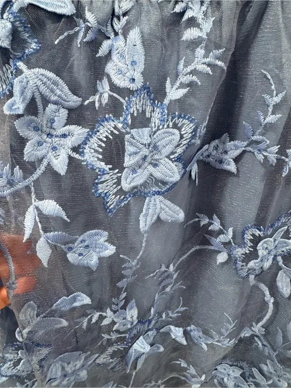 NWT Bloomchic Floral Embroidered Patchwork Mesh Dress in Blue - Image 5