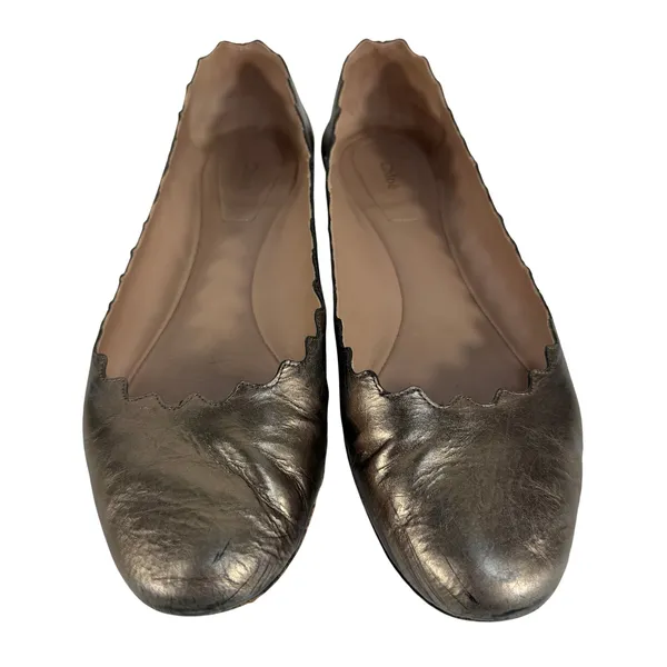 Chloe 38.5 US 8.5 Ballet Flats Lauren Scalloped Metallic Bronze Leather Shoes‎ - Image 2