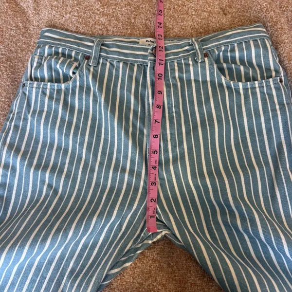 Reformation Striped High Rise Straight Jeans Blue White Size 31 Organic Funky - Image 6