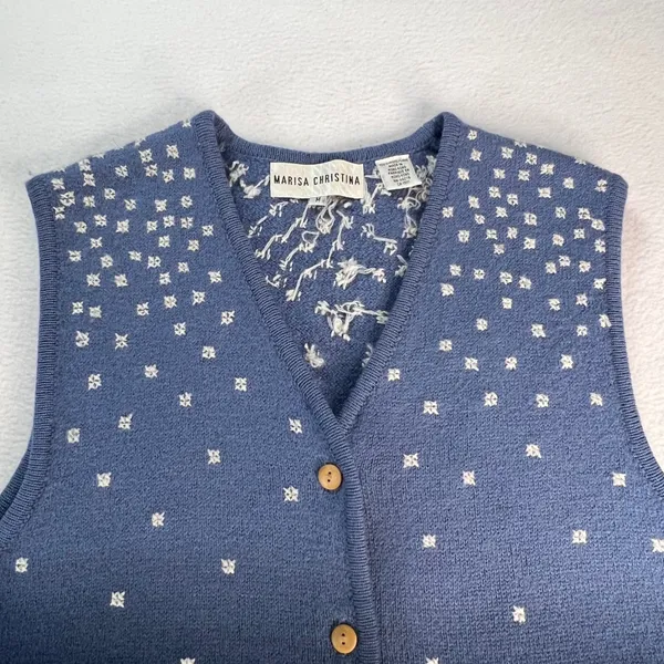 Vintage Marisa Christina 100%‎ Wool Snowman Winter Sweater Vest Blue Womens Med - Image 2