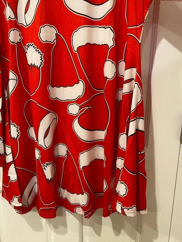 Boutique Meaneor Santa Hats Holiday Long Sleeve Christmas Dress in Red/White - Large NWT - Image 7