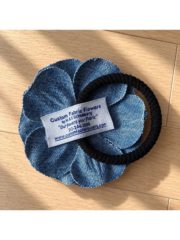 M&S Schmalberg Denim Fabric Daisy Flower Hair Tie Handmade NYC Accessory - Image 2