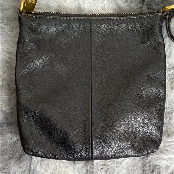 Fossil cow hide leather Black Leather Crossbody Bag with Gold Accents - Image 7
