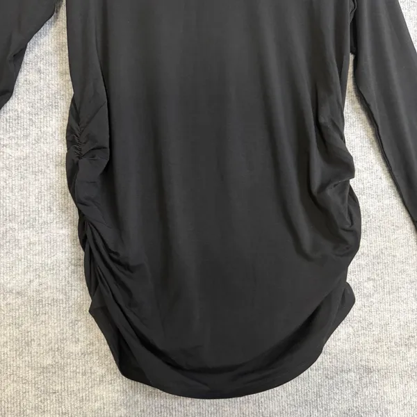 Quince Size-M Maternity Long Sleeve Top Black Tencel Lyocell Ruched V-Neck - Image 7