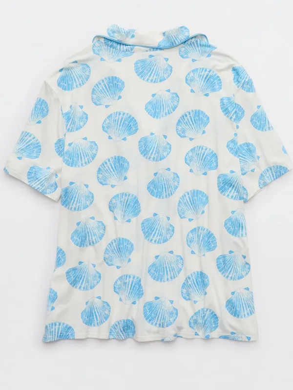 Aerie NEW! Real Soft Short Sleeve Pajama Shirt Blue Shell Nautical - Image 7