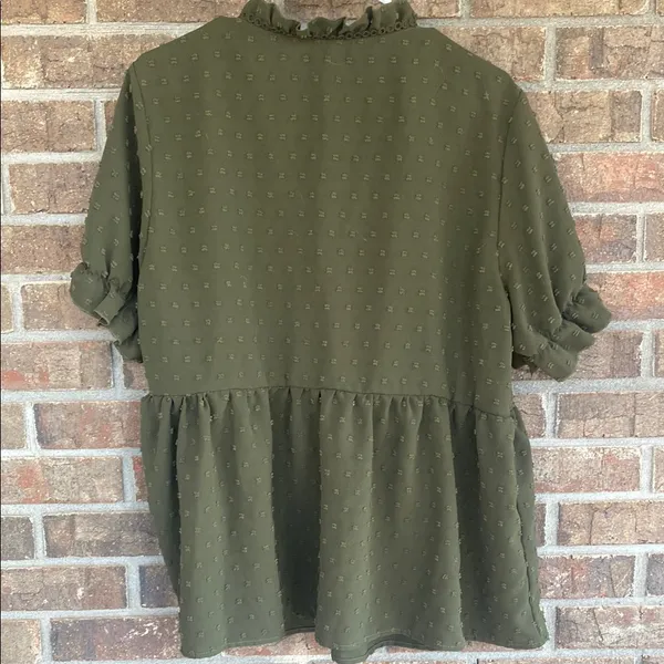 SHEIN Olive Ruffle V-Neck Blouse - Image 2