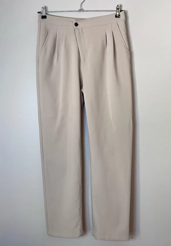 Abercrombie & Fitch Crossover Waist Tailored Relaxed Straight Trouser Pant Beige - Image 2