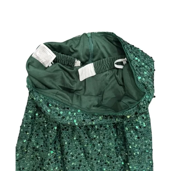Women's Strapless High Leg Slit Sequin Maxi Mermaid Dress in Green, Size 0​​​ - Image 3