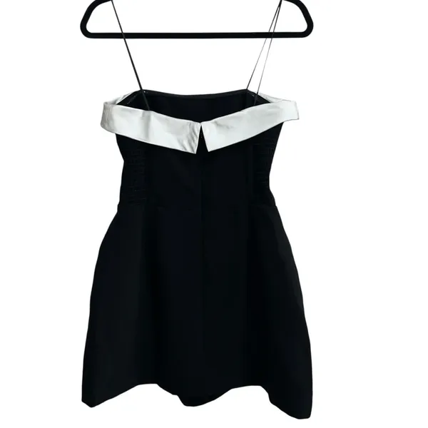 Amanda Uprichard Lucienne Strapless Skort Romper Dress In Black & Ivory - Image 8