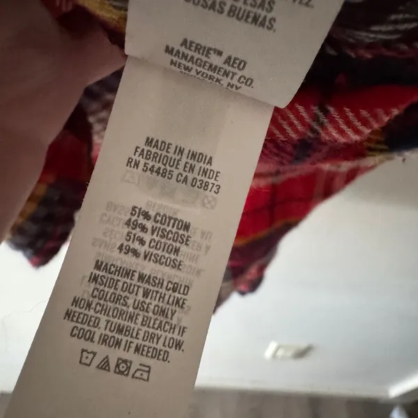 Aerie Red‎ Plaid Flannel Cotton Cozy Long Sleeve Pajama Lounge Button Down Top - Image 7