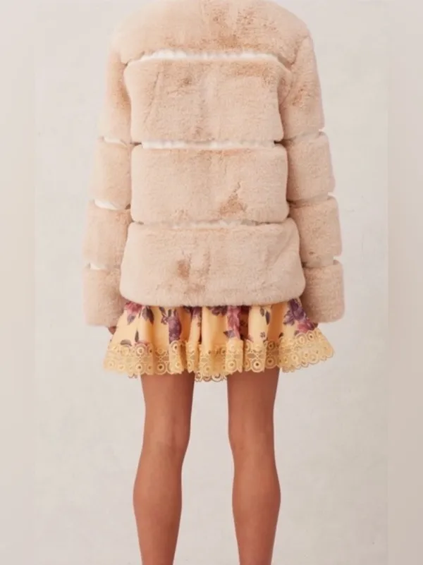 Anthropologie Keepsake the Label Ariel Faux Fur Coat Jacket in Crème Sz Med - Image 4