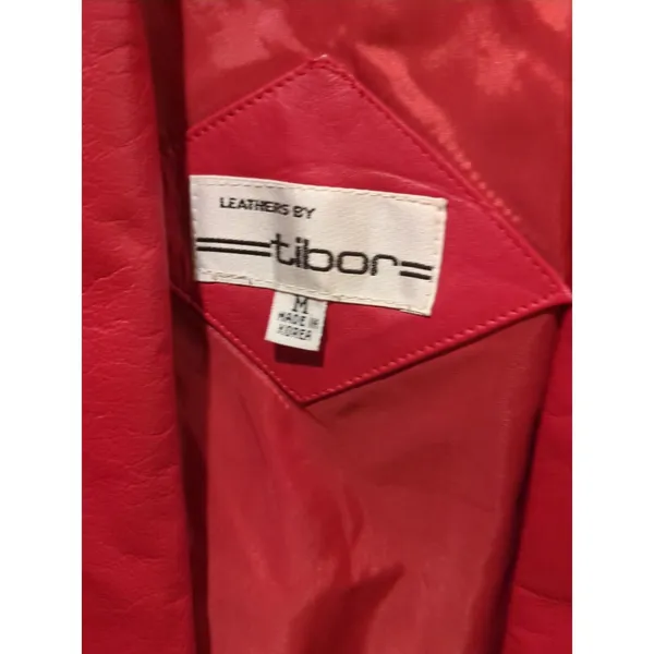Tibor Womens Leather Coat Jacket Trench 80s Medium Red Long Vintage Korea - Image 7