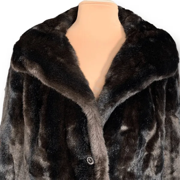 Vintage 60s Tissavel Faux Mink Swing Coat Dark Brown Plush XL Glam Winter‎ - Image 2