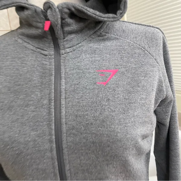 GYMSHARK Womens sz Small Light Gray Zip Pocket Thumbhole Hoodie Active Jacket‎ - Image 4