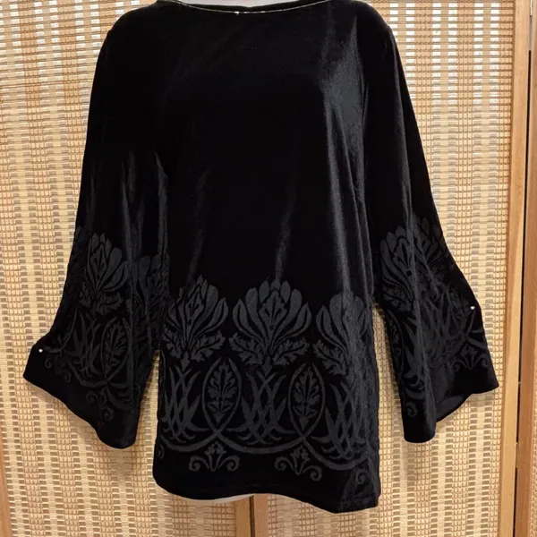 The Limited Peony Burnout oylong black velvet embroidered tunic style blouse top - Image 5