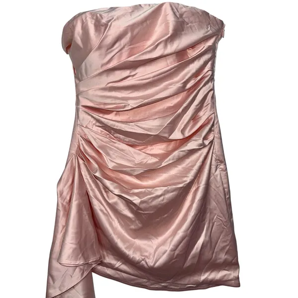 NWT Babyboo Leoni Blush Pink Satin Ruched Strapless Mini Dress Womens Size XS - Image 10