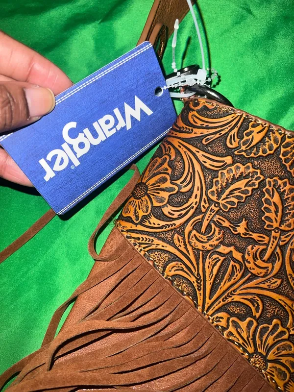 NWT Wrangler Brown Fringe Crossbody with Embossed Floral Panel Western Feel - Image 4