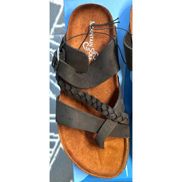 Mountain Sole Womens Leather Footbed Sandals Black size 7 - Image 11