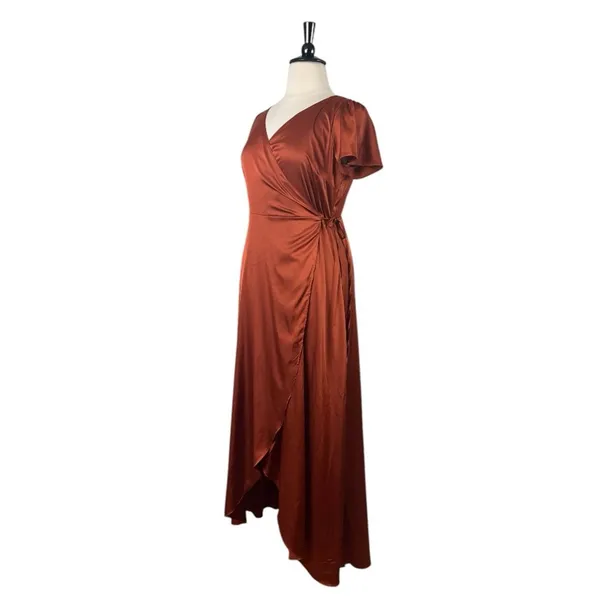 Baltic Born Maxi Wrap Dress Short Sleeve Burnt Orange Satin Women’s Size XXL - Image 5