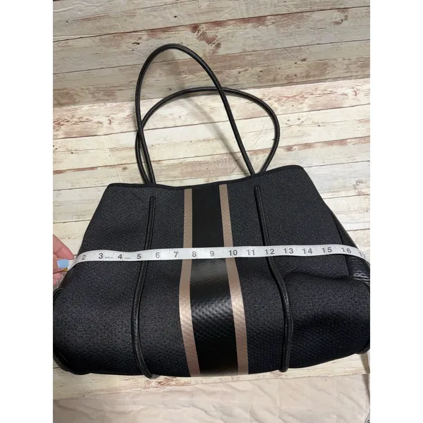 Haute Shore Greyson Neoprene Tote Bag Stripe Black Shoulder - Image 5