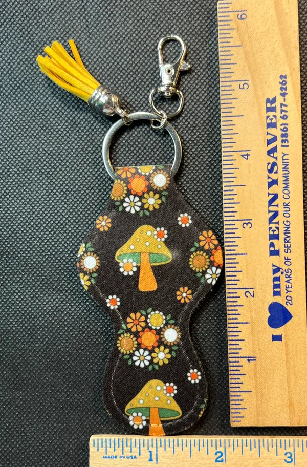 Handmade Retro Mushrooms Chapstick Lipstick Holder Keychain - Image 3