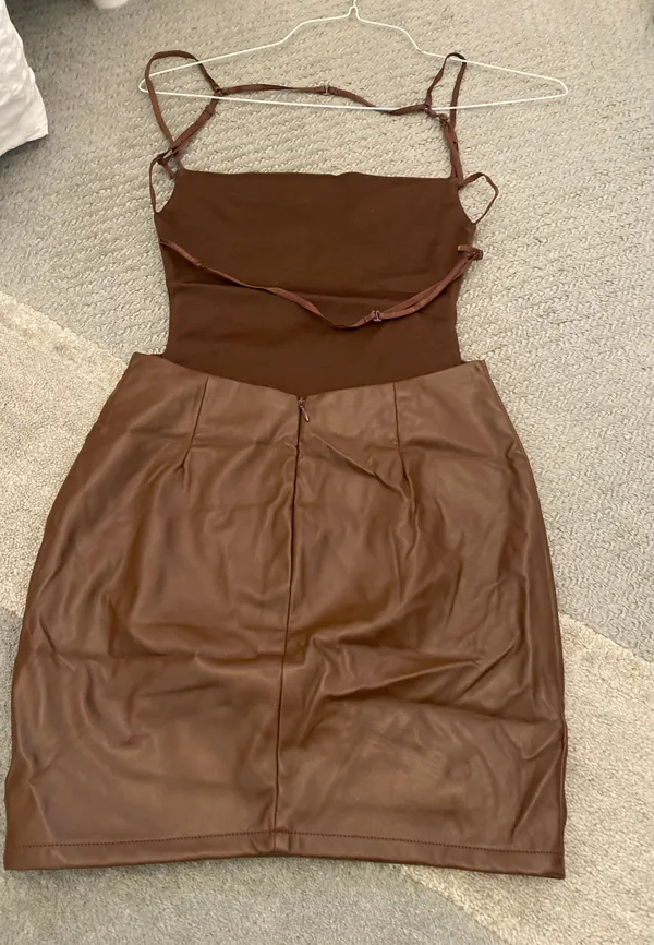 brown leather mini dress - Image 2