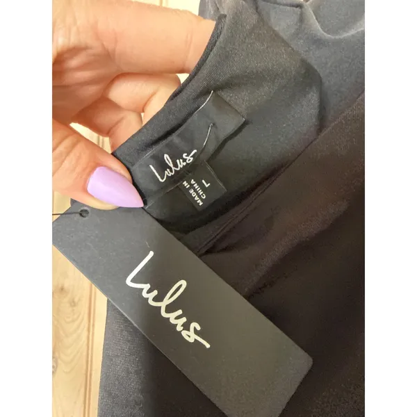 NWT Lulus Beyond Classy Black Satin Halter Midi Dress Party Holiday Banquet Sz L - Image 7