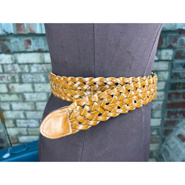 Split leather belt brown boho round buckle - Image 6