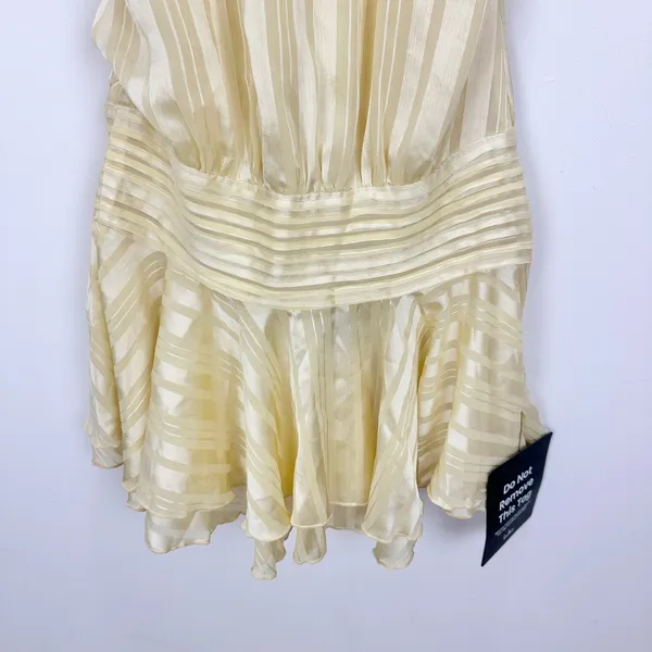 Lulus Cass Light Yellow Striped Satin Drop Waist Mini Dress Party Medium NWT - Image 12