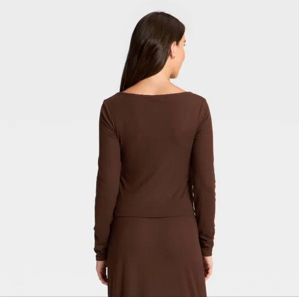 Auden ribbed long sleeve pajama top Brown Size XS - Image 2