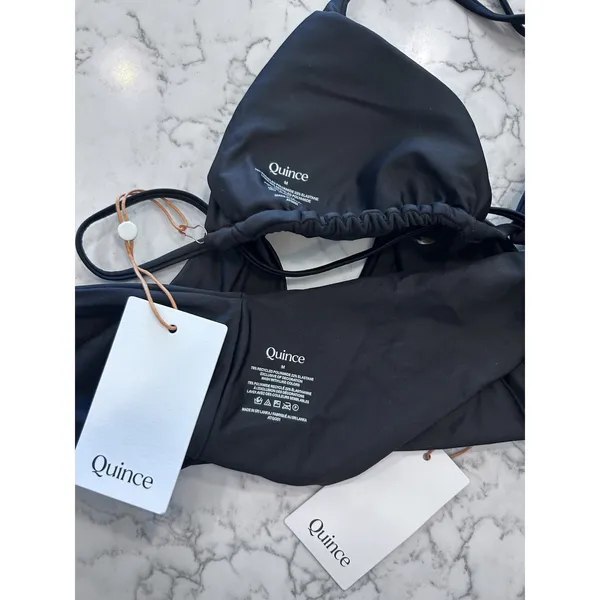 NWT Quince Black Italian Triangle Bikini Top & V Cut Bottom Set Size Medium - Image 3