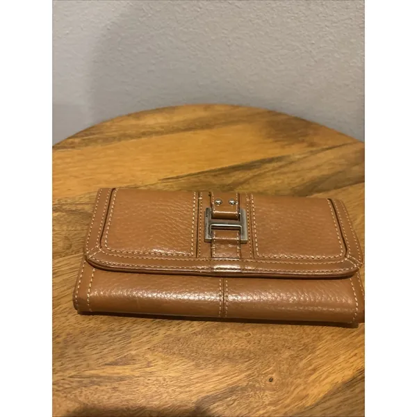 FOSSIL Brown Pebbled Leather~Trifold Wallet‎ w/Buckle & Stitch Design~Women's - Image 2