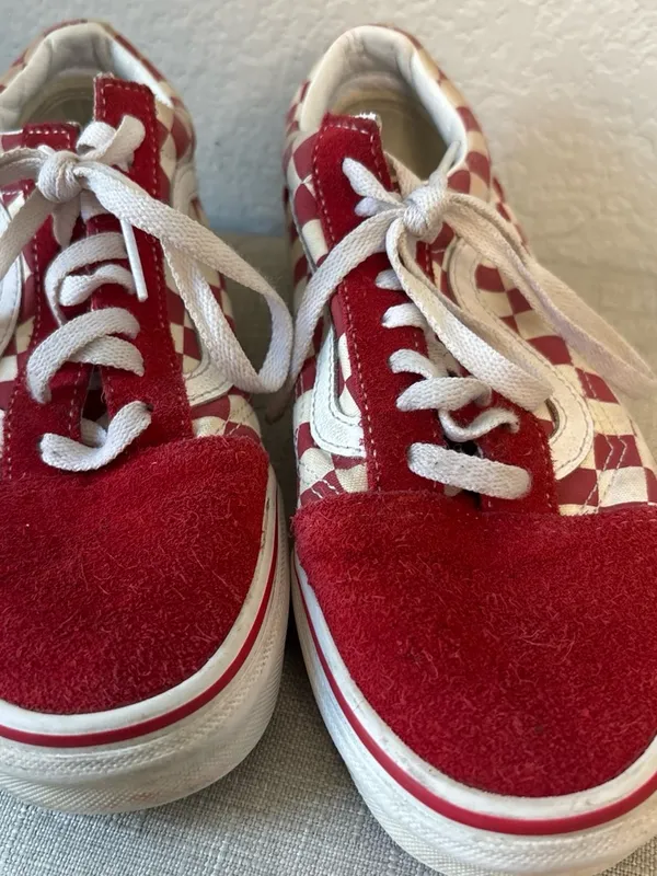 Vans Red and White Checkerboard Old Skool Sneakers suede and canvas 8 - Image 6