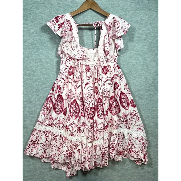 Maeve Anthropologie Dress S Red Floral Babydoll Mini Flutter Sleeve Lace Cottage - Image 7