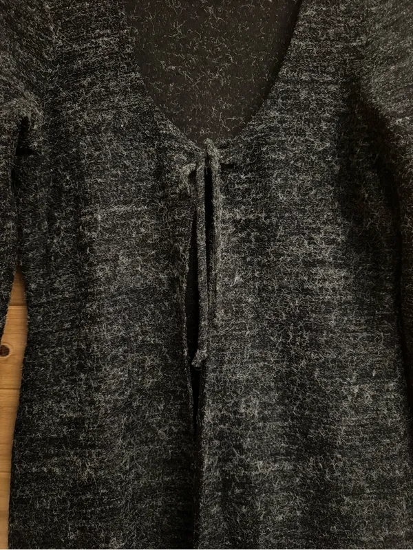 Y2K Vintage Medium Mohair Blend Heather Gray Tie Open Front Cardigan Cozy Winter - Image 3