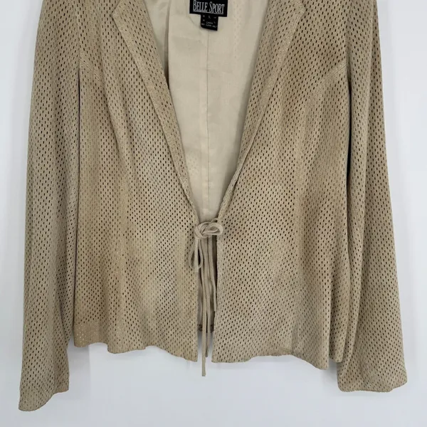 Vintage Belle Sport Pig Suede‎ Leather Jacket Large Tan Perforated Boho Layering - Image 4