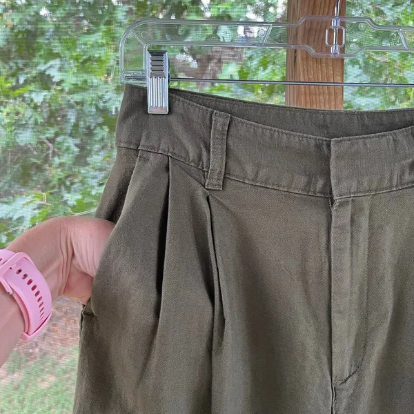 Gap Women's Linen Cotton Pleated Pants Army Jacket Green Size 2 - Image 4