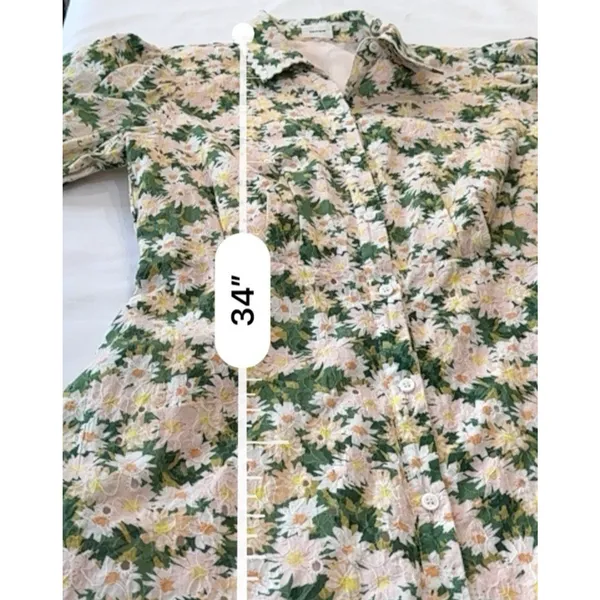 Aureum Anthropologie Cotton Daisy Eyelet Mini Dress Medium Cinched Waist Ric Rac - Image 12