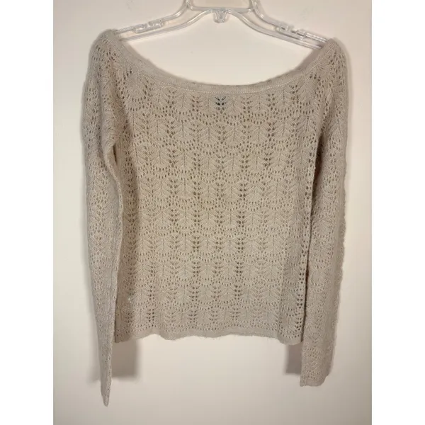 American Eagle Lace Knit Sweater Tan Long Sleeve Boat Neck‎ Women's M NWT - Image 8