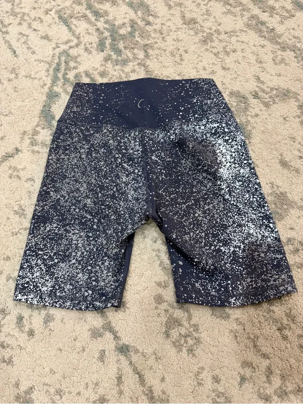 Zyia Active Metallic Splatter Biker Shorts Navy Silver Size S NWOT - Image 3