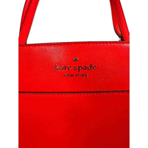 Kate Spade New York Red Orange Saffiano Leather Tote Bag Shoulder Purse Gold - Image 2