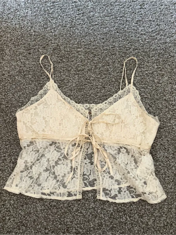Free People Cream Lace Tie-Front Camisole - Image 2